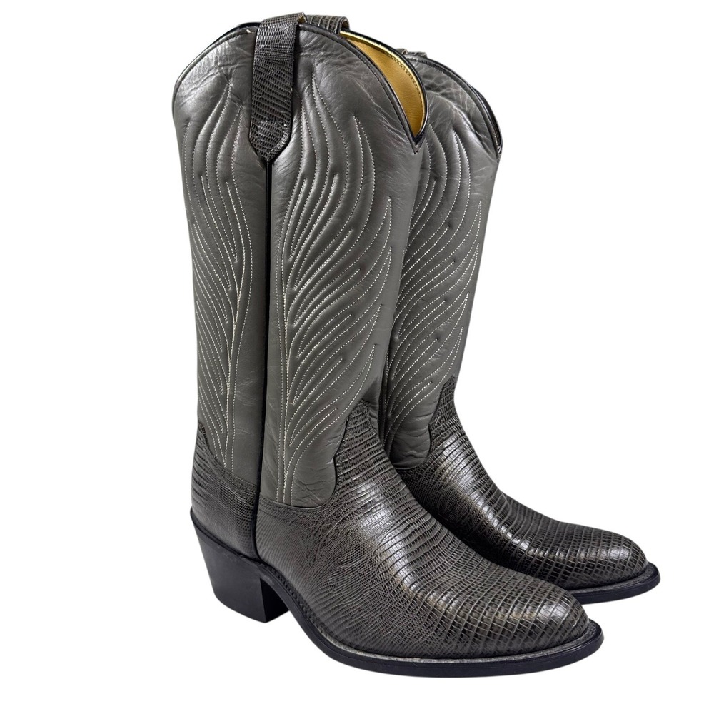 Vintage Frye Boots Mens 8D Leather Snakeskin Western Cowboy USA Made 91021 Gray